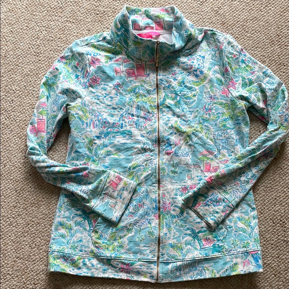 Lilly Pulitzer Blue and Pink Full Zip Popover Sweatshirt